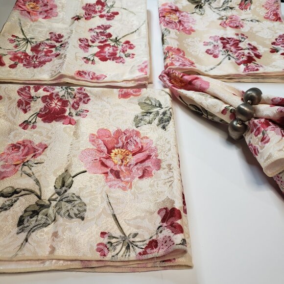 So Pretty Country French Cottage Pink Floral Fabric Napkins Set of 4 19" - Picture 6 of 6